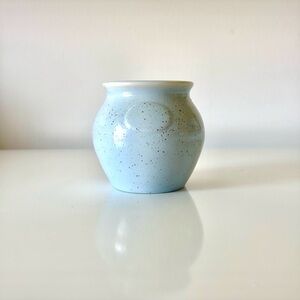 PENTIK Finland Small Pottery Jar Speckled Baby Blue 3.5” Tall Jam Jar